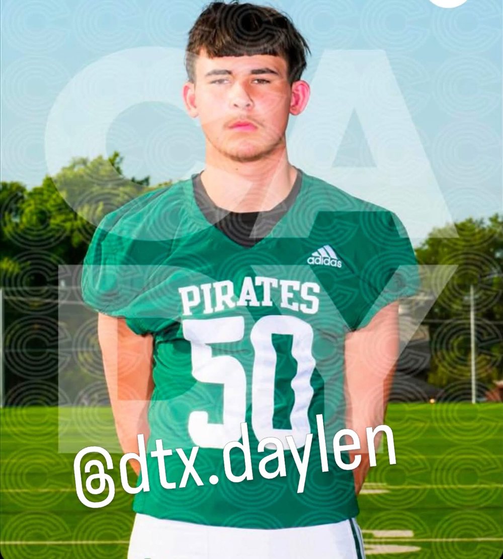 Daylen Shain in a green Pirates number 50 jersey on media day